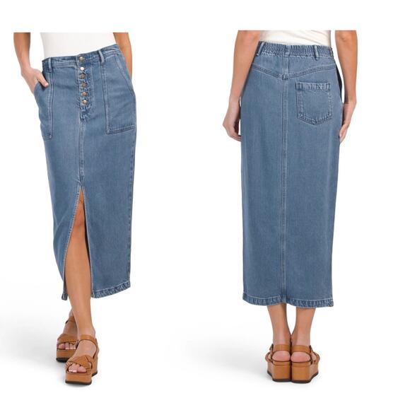 Young Fabulous & Broke Dresses & Skirts - Young Fabulous Broke Denim Skirt Womens S Mzedium NEW NWT Midi Elastic Waist YFB